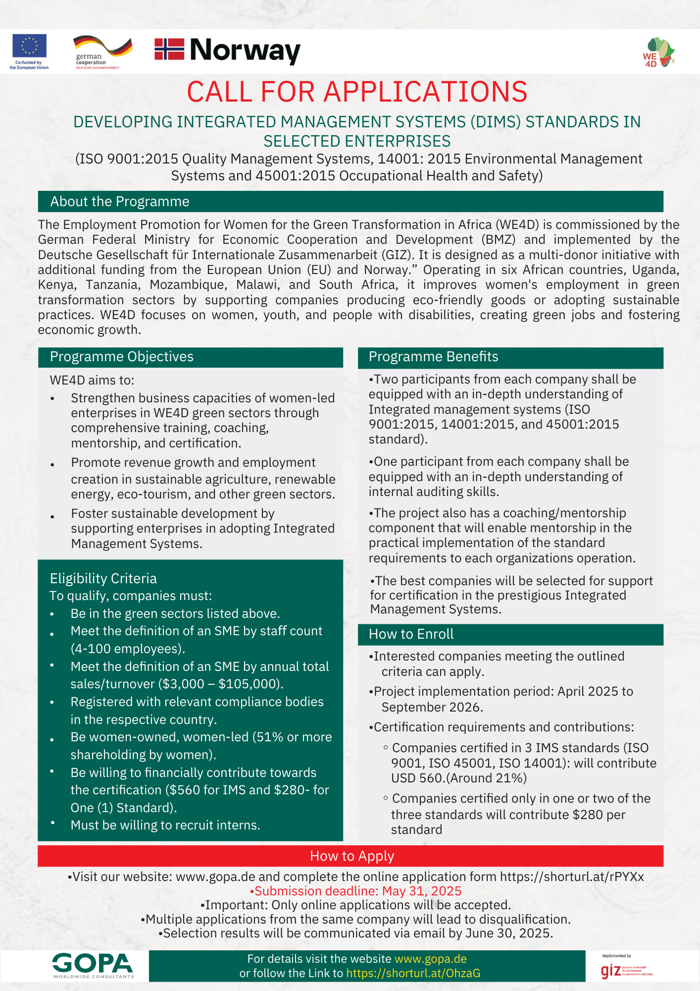 GIZ WE4D Programme Developing Integrated Management Systems (DIMS) initiative